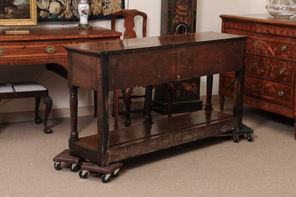 19th Century English Oak Dresser Base / Server with 3 Drawers with Wood Knobs & Plinth Base - Image 11