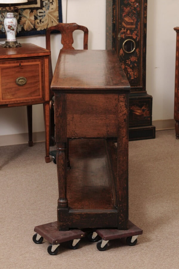 19th Century English Oak Dresser Base / Server with 3 Drawers with Wood Knobs & Plinth Base - Image 12
