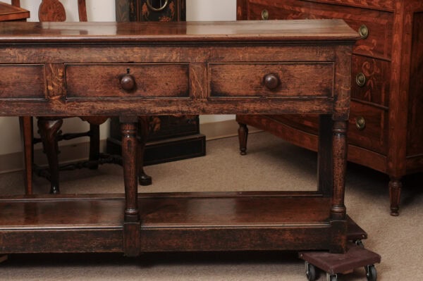 19th Century English Oak Dresser Base / Server with 3 Drawers with Wood Knobs & Plinth Base - Image 15