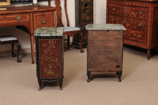 Pair of 18th Century Continental Chinoiserie Decorated Commodini with Green Marble Tops - Image 16
