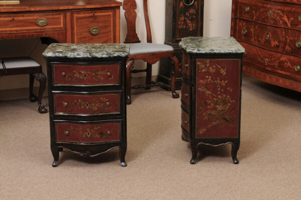 Pair of 18th Century Continental Chinoiserie Decorated Commodini with Green Marble Tops - Image 18