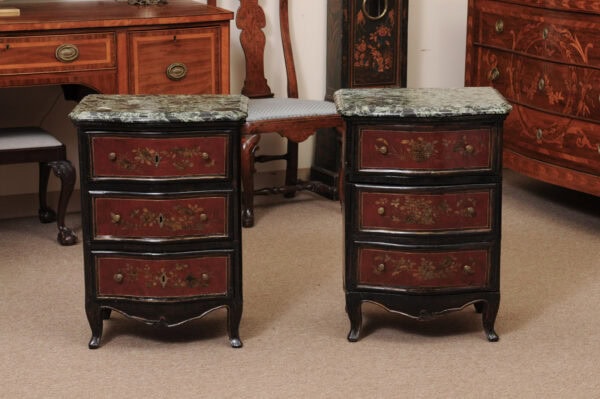 Pair of 18th Century Continental Chinoiserie Decorated Commodini with Green Marble Tops - Image 19