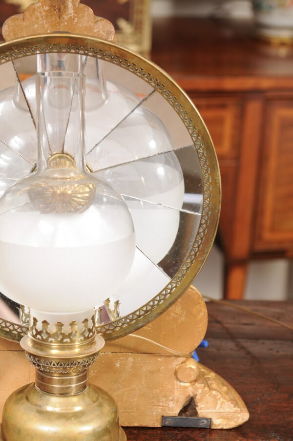 Pair of Late 19th Century French Brass and Mirrored Hurricane Oil Burning Sconces, Recently Wired - Image 13