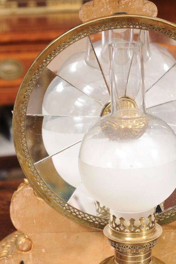 Pair of Late 19th Century French Brass and Mirrored Hurricane Oil Burning Sconces, Recently Wired - Image 14