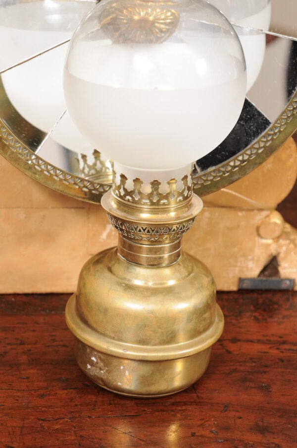Pair of Late 19th Century French Brass and Mirrored Hurricane Oil Burning Sconces, Recently Wired - Image 15