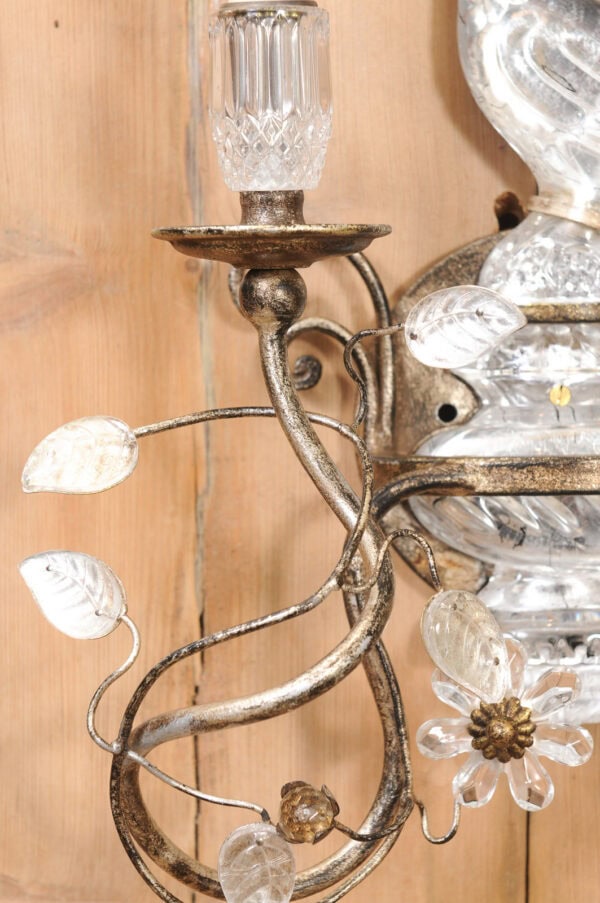 Pair of Crystal & Silver Gilt Tole 1 Light Wall Sconces with Birds, made in Italy - Image 15