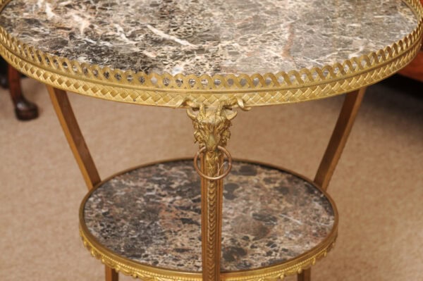 French Louis XVI Style Gilt Bronze Marble Top Gueridon with Hoofed Feet, Mid 20th Century - Image 13