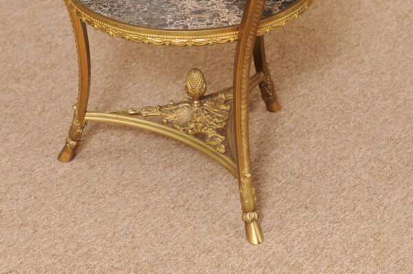 French Louis XVI Style Gilt Bronze Marble Top Gueridon with Hoofed Feet, Mid 20th Century - Image 14