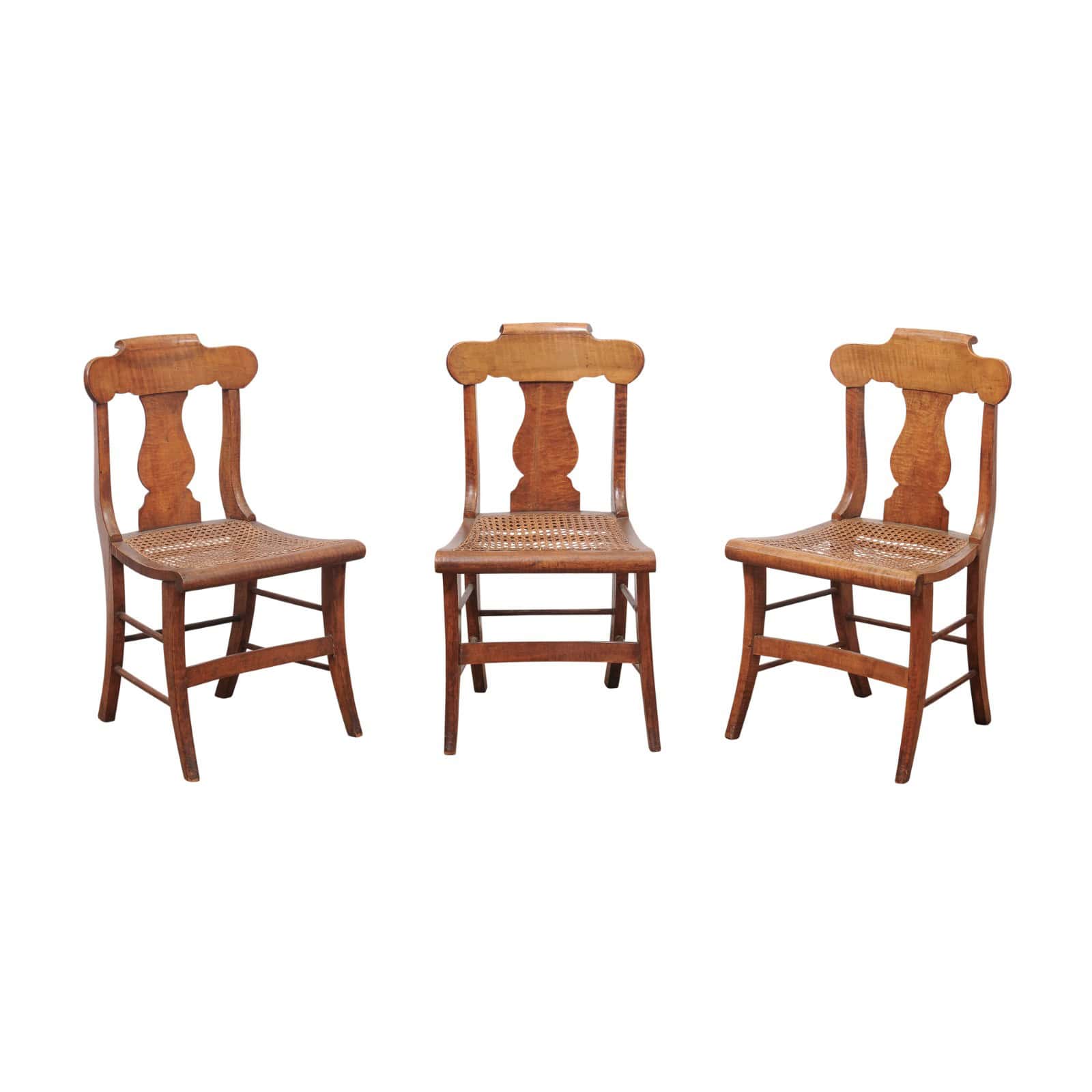 Set of 3 19th Century Federal Style Maple Dining Chairs with Cane Seats - Image 2