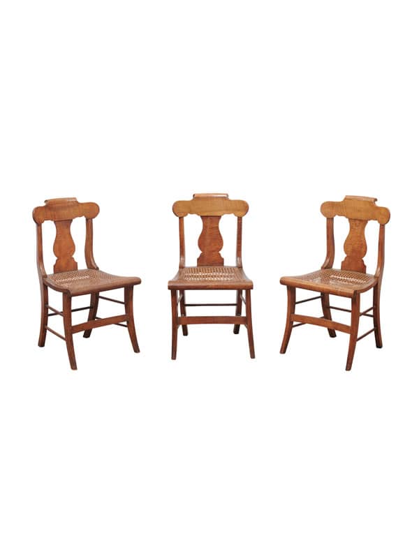 Set of 3 19th Century Federal Style Maple Dining Chairs with Cane Seats