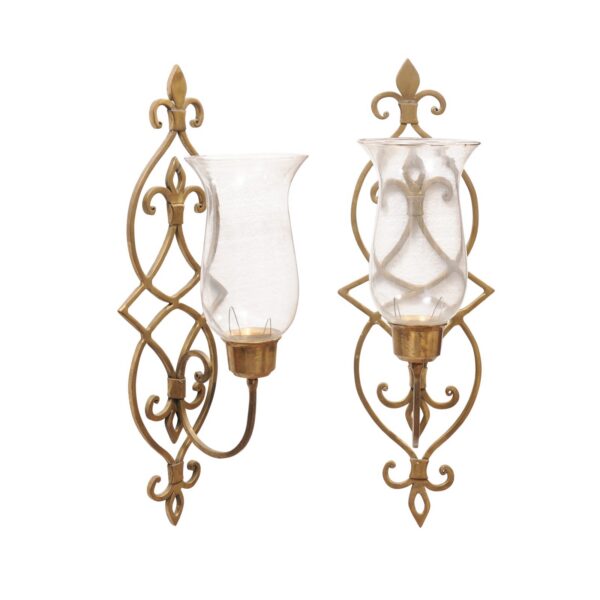Pair of Vintage American Brass & Glass Wall Sconces - Image 2