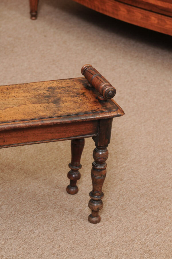 19th Century English Mahogany Hall Bench with Turned Legs & Handles - Image 13