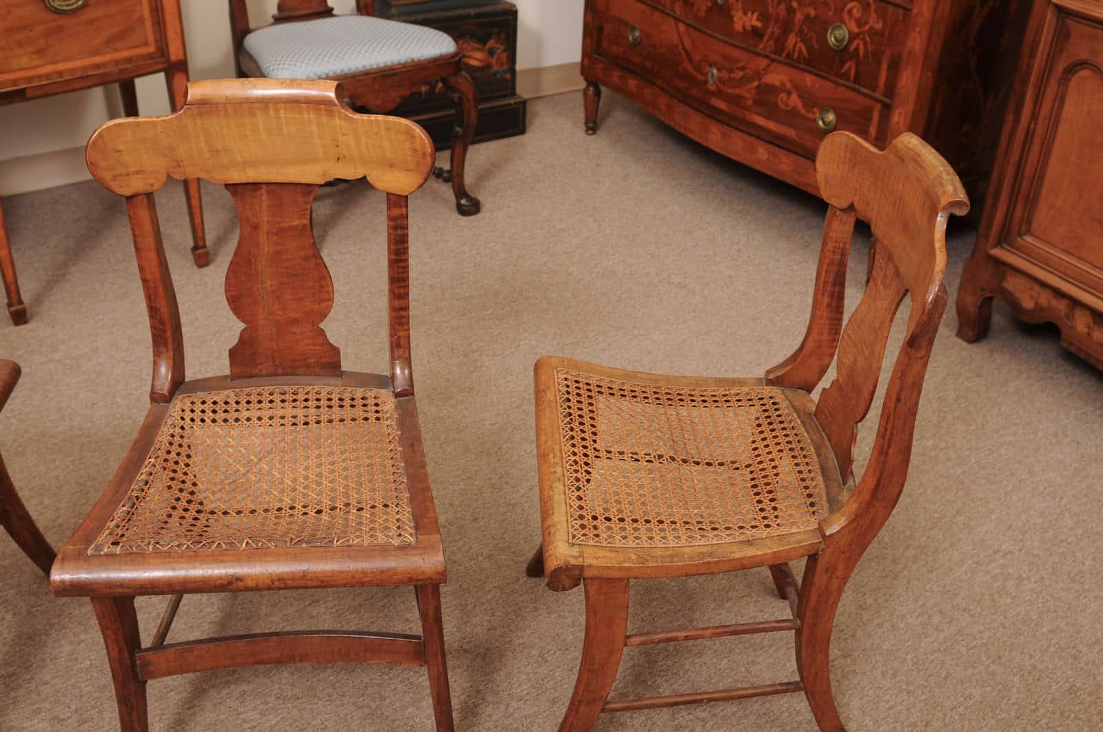 Set of 3 19th Century Federal Style Maple Dining Chairs with Cane Seats - Image 6