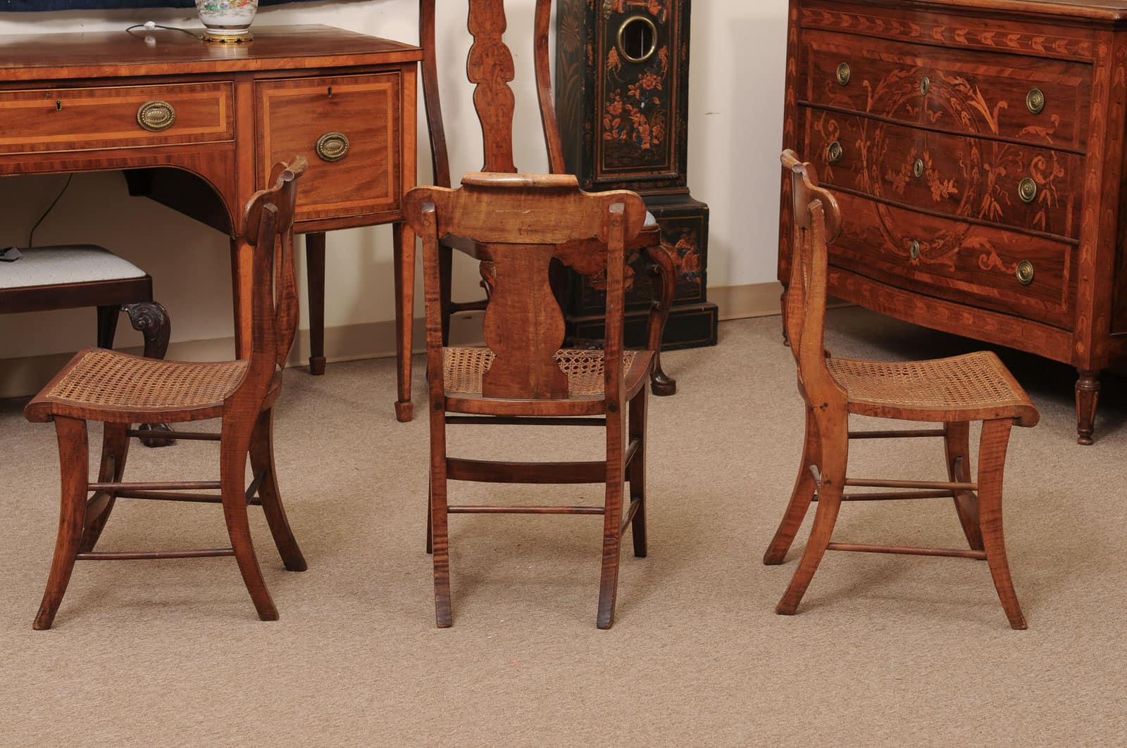 Set of 3 19th Century Federal Style Maple Dining Chairs with Cane Seats - Image 9