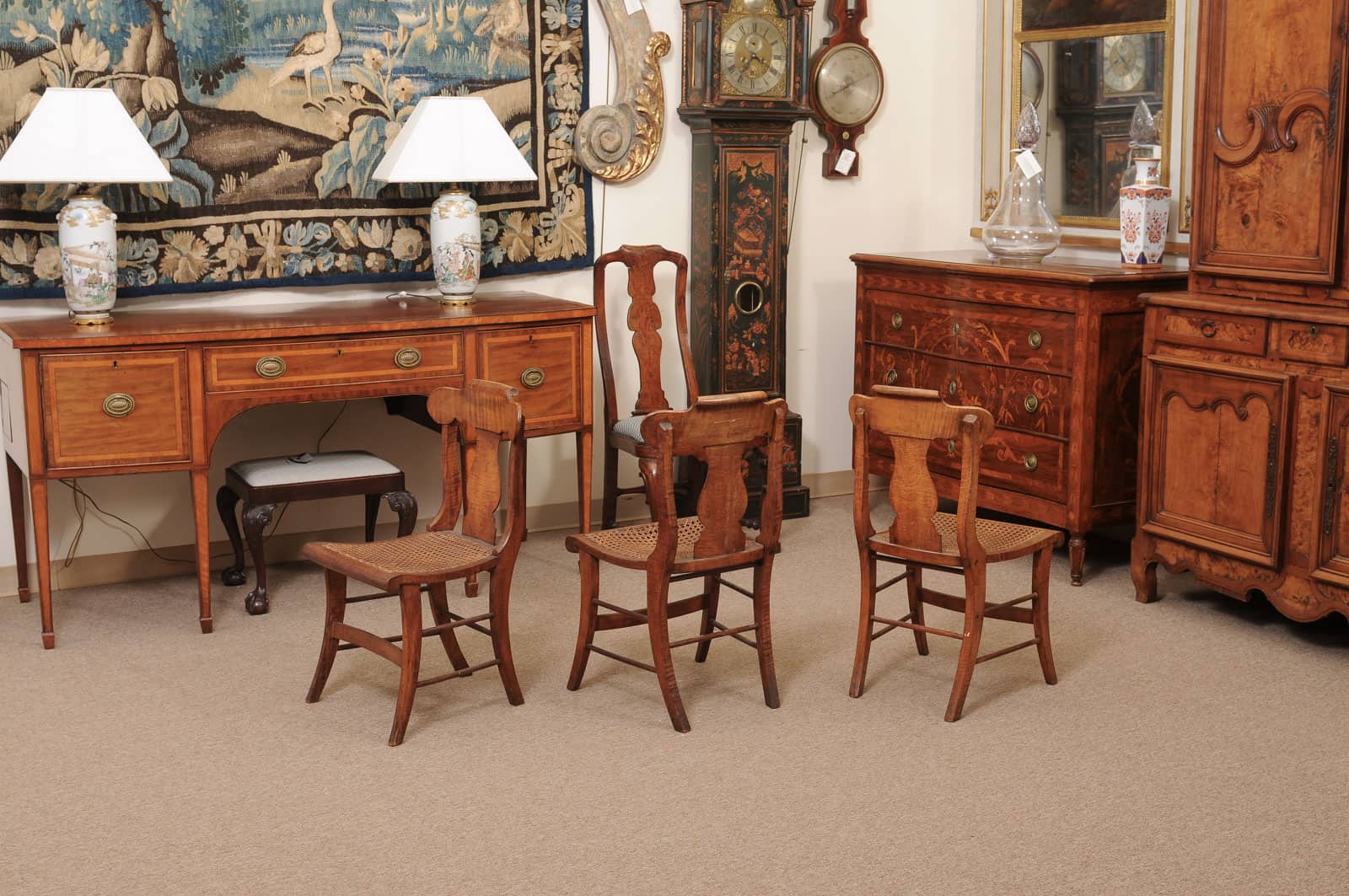 Set of 3 19th Century Federal Style Maple Dining Chairs with Cane Seats - Image 10