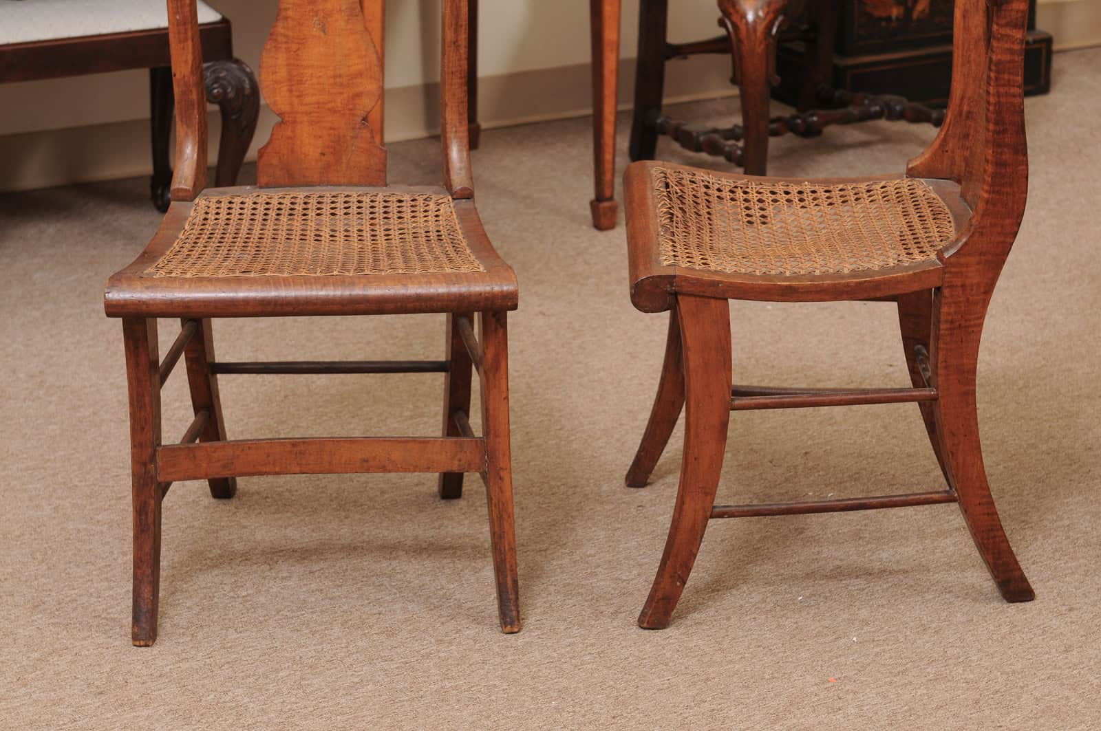 Set of 3 19th Century Federal Style Maple Dining Chairs with Cane Seats - Image 12