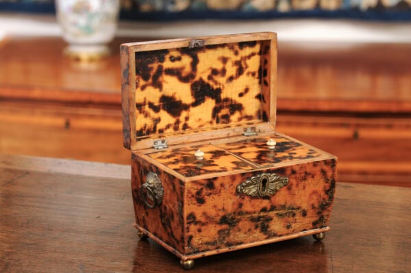19th Century English Faux Painted Tortoiseshell Tea Caddy - Image 17