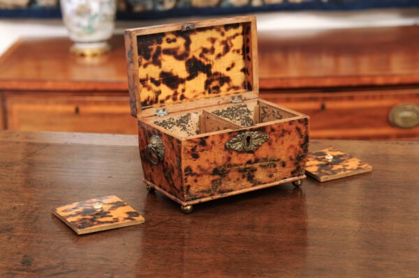 19th Century English Faux Painted Tortoiseshell Tea Caddy - Image 18