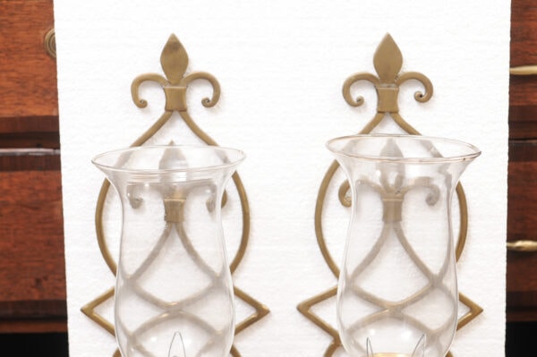 Pair of Vintage American Brass & Glass Wall Sconces - Image 6