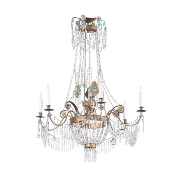 Italian Early 19th Century Crystal & Gilt Metal Chandelier with 6 Lights, Genoa - Image 2