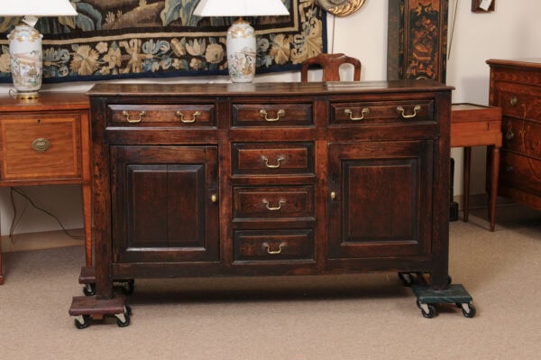 English 18th Century Oak Dresser Base Cabinet with Raised Paneled Doors and 6 Drawers - Image 13
