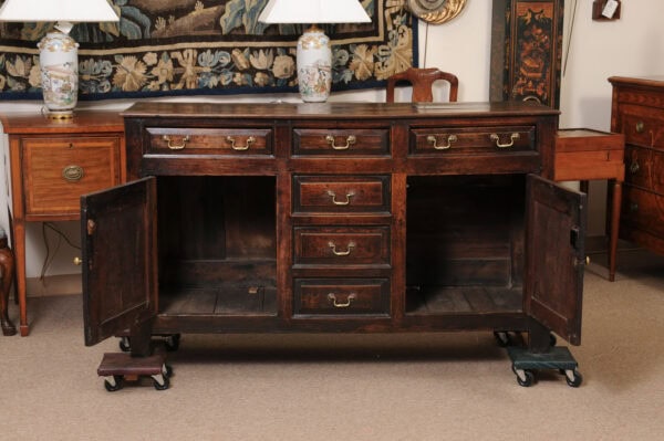 English 18th Century Oak Dresser Base Cabinet with Raised Paneled Doors and 6 Drawers - Image 14