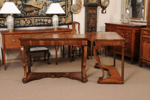 Matched Pair of Early 19th Century Italian Walnut Console Tables with Scroll Legs - Image 13