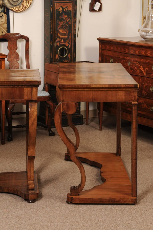 Matched Pair of Early 19th Century Italian Walnut Console Tables with Scroll Legs - Image 14