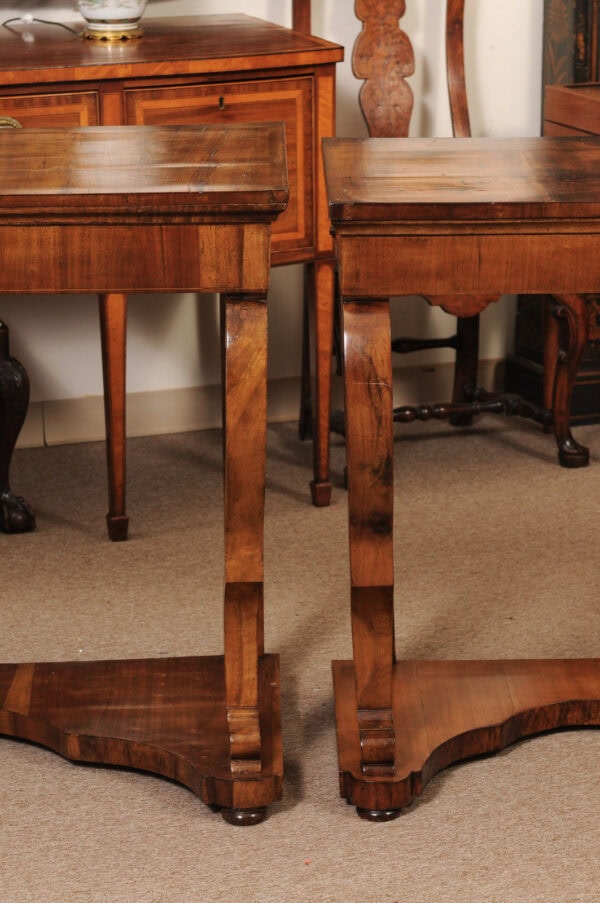 Matched Pair of Early 19th Century Italian Walnut Console Tables with Scroll Legs - Image 16