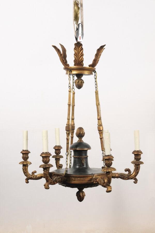 Early 19th Century Italian Giltwood and Ebonized 6 Light Chandelier, Piedmont Region - Image 17