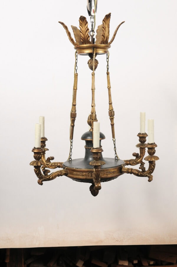 Early 19th Century Italian Giltwood and Ebonized 6 Light Chandelier, Piedmont Region - Image 19