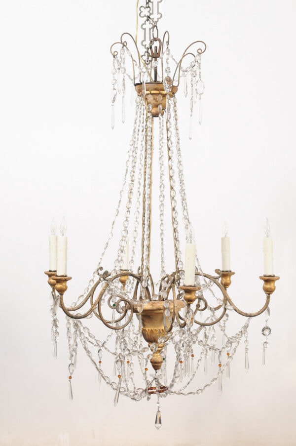 19th Century Italian Empire Giltwood and Crystal Chandelier with 6 Lights - Image 12