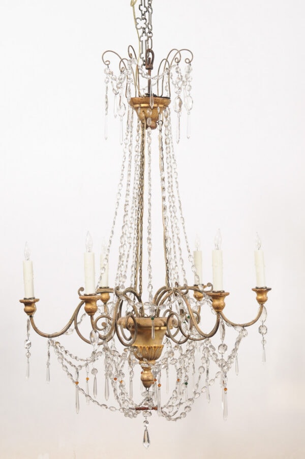 19th Century Italian Empire Giltwood and Crystal Chandelier with 6 Lights - Image 13
