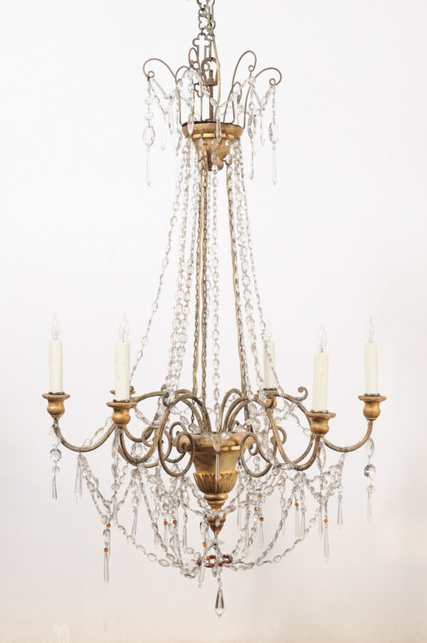 19th Century Italian Empire Giltwood and Crystal Chandelier with 6 Lights - Image 15