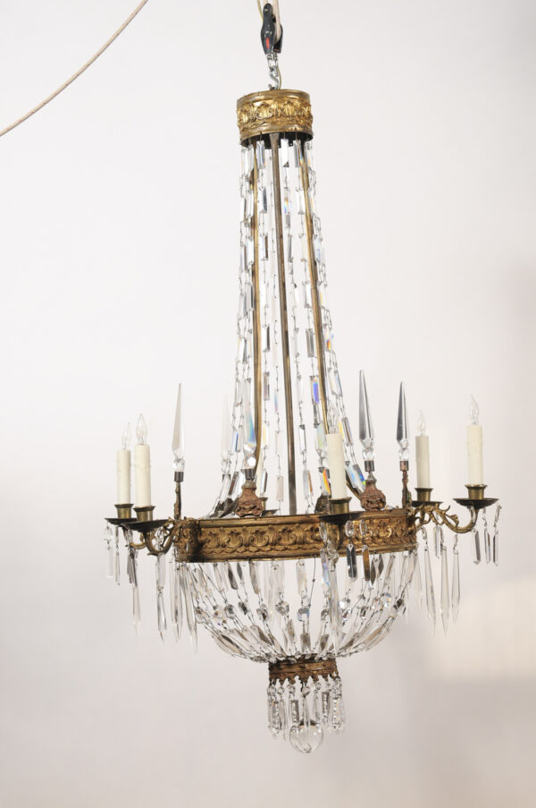 Pair of Neoclassical Italian Bronze & Crystal Basket Chandeliers with 6 Lights, Piedmont Region, Ca. 1780 - Image 13