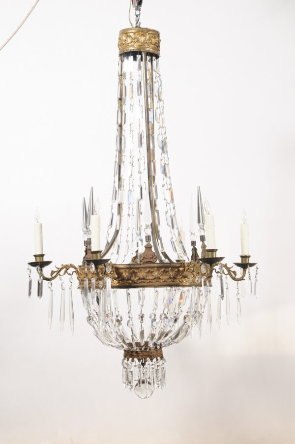 Pair of Neoclassical Italian Bronze & Crystal Basket Chandeliers with 6 Lights, Piedmont Region, Ca. 1780 - Image 15