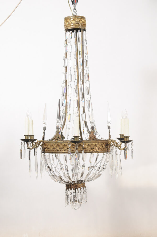 Pair of Neoclassical Italian Bronze & Crystal Basket Chandeliers with 6 Lights, Piedmont Region, Ca. 1780 - Image 16