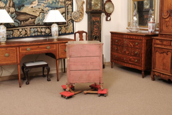 18th Century Italian Serpentine Polychrome Painted Commode with Silver Gilt and Blue Painted Foliage Detail - Image 9