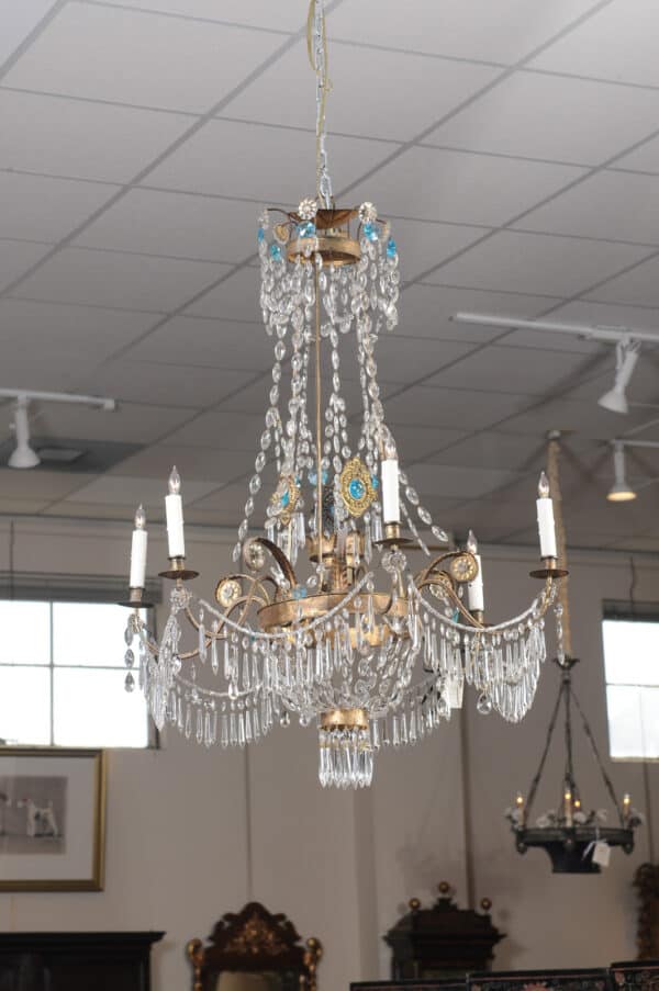 Italian Early 19th Century Crystal & Gilt Metal Chandelier with 6 Lights, Genoa - Image 3