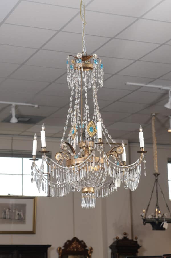 Italian Early 19th Century Crystal & Gilt Metal Chandelier with 6 Lights, Genoa - Image 4