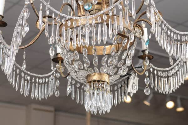 Italian Early 19th Century Crystal & Gilt Metal Chandelier with 6 Lights, Genoa - Image 5