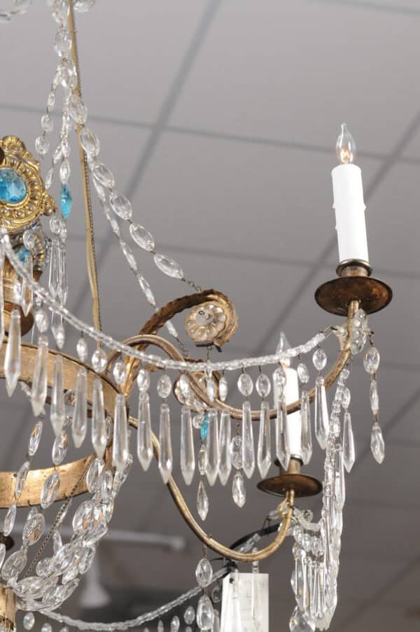 Italian Early 19th Century Crystal & Gilt Metal Chandelier with 6 Lights, Genoa - Image 7