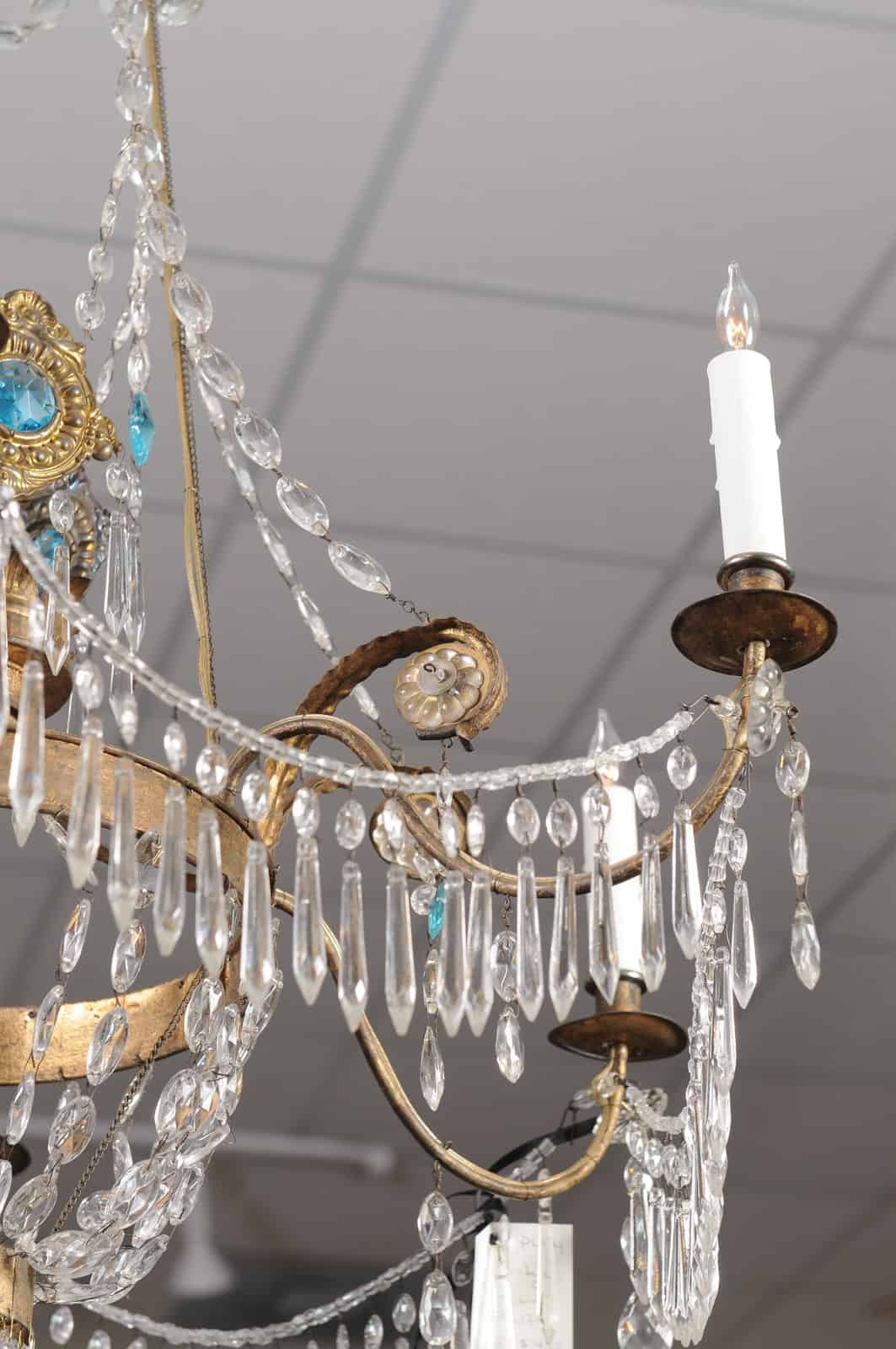 Italian Early 19th Century Crystal & Gilt Metal Chandelier with 6 Lights, Genoa - Image 7