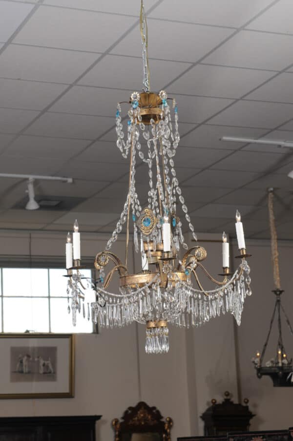 Italian Early 19th Century Crystal & Gilt Metal Chandelier with 6 Lights, Genoa - Image 8