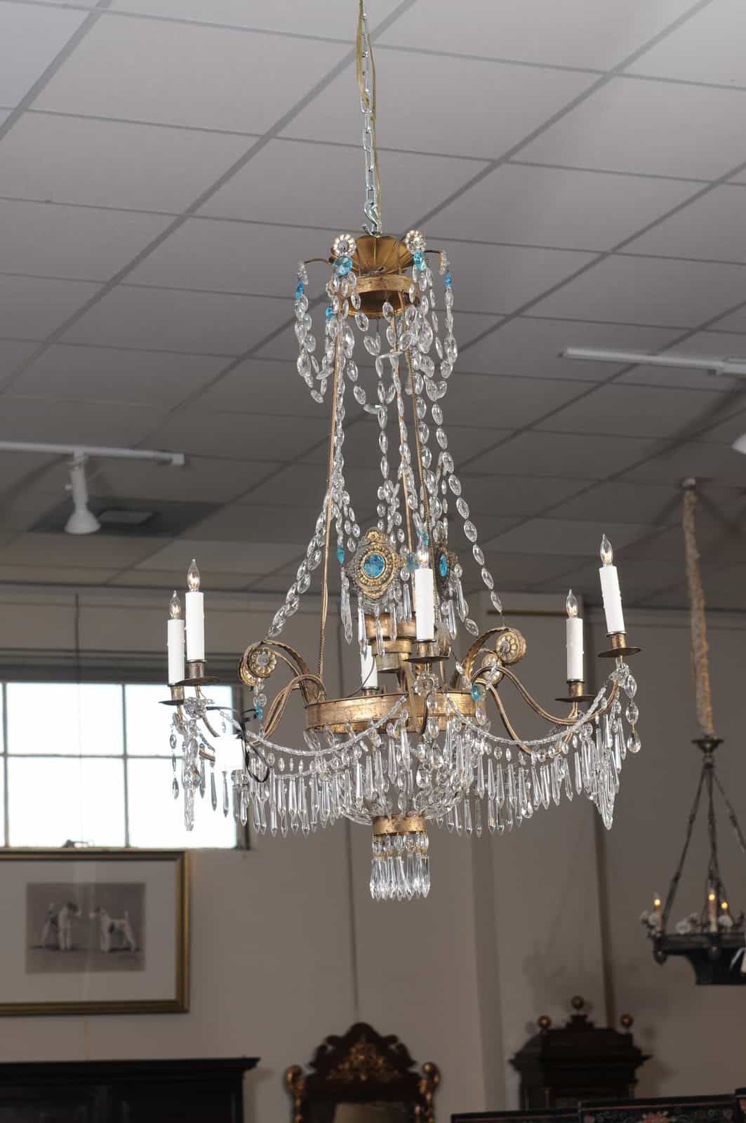 Italian Early 19th Century Crystal & Gilt Metal Chandelier with 6 Lights, Genoa - Image 8