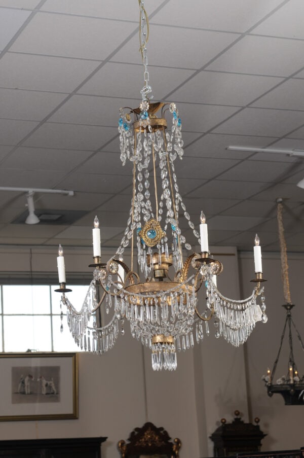 Italian Early 19th Century Crystal & Gilt Metal Chandelier with 6 Lights, Genoa - Image 9