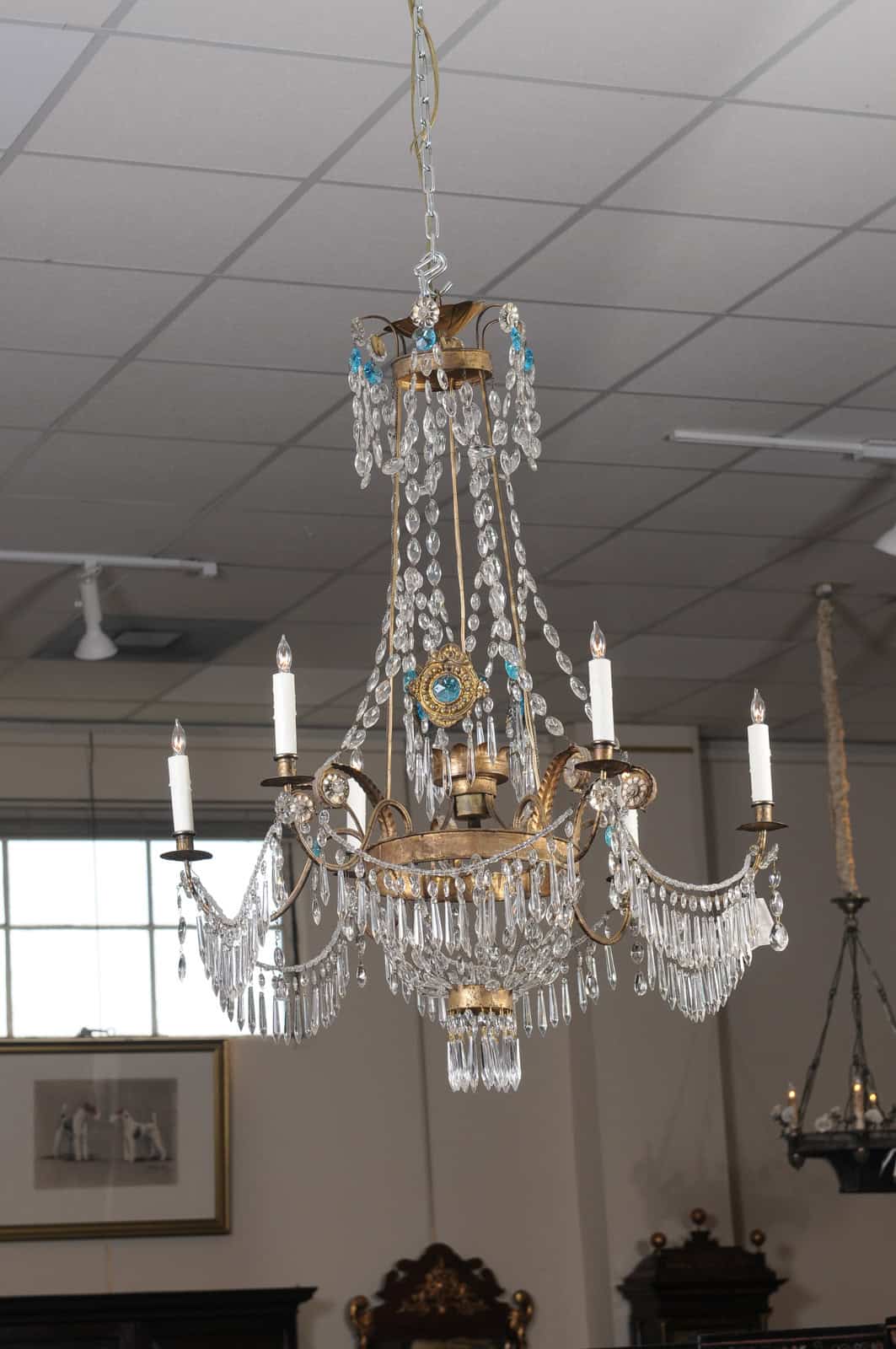 Italian Early 19th Century Crystal & Gilt Metal Chandelier with 6 Lights, Genoa - Image 9