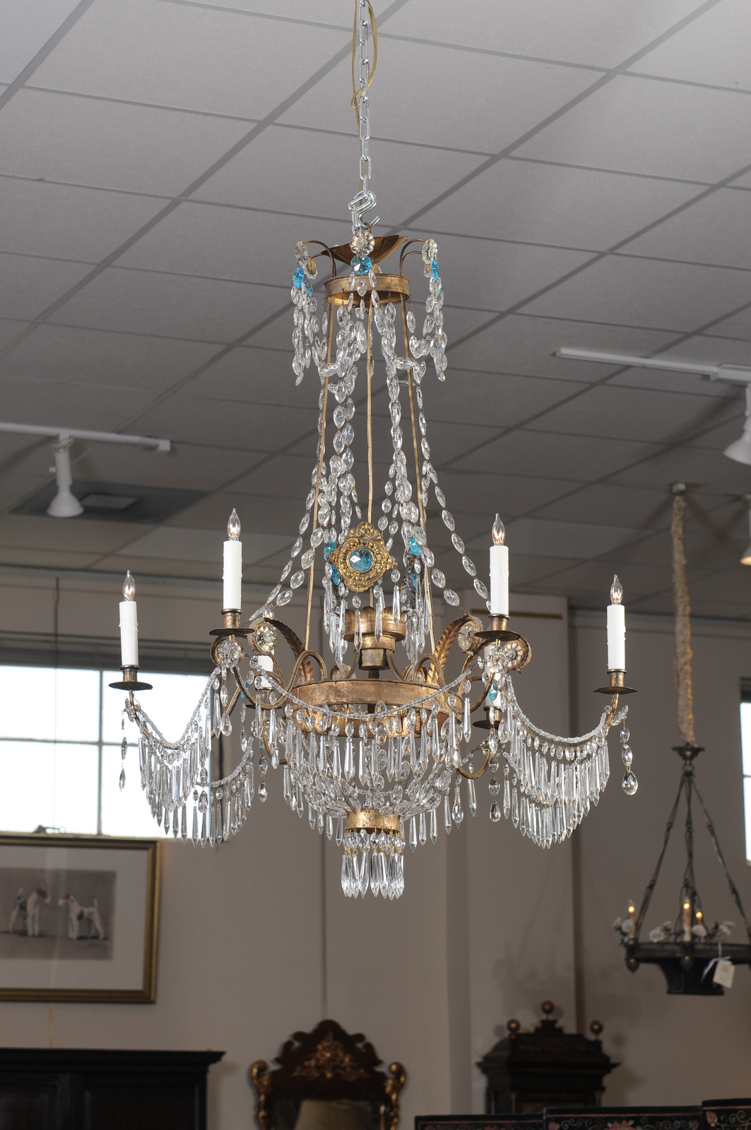 Italian Early 19th Century Crystal & Gilt Metal Chandelier with 6 Lights, Genoa - Image 11