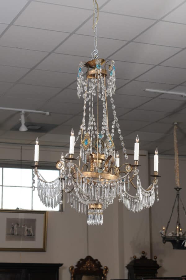 Italian Early 19th Century Crystal & Gilt Metal Chandelier with 6 Lights, Genoa - Image 12