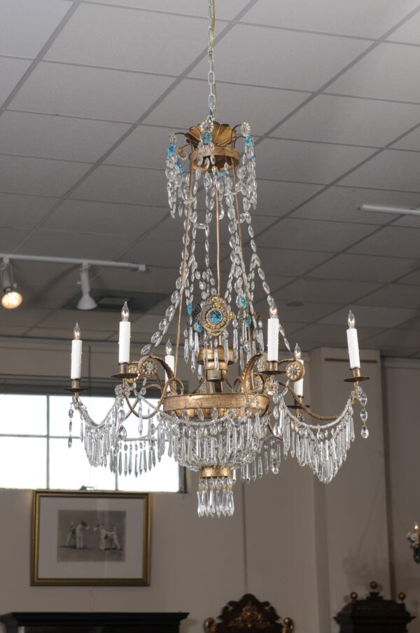 Italian Early 19th Century Crystal & Gilt Metal Chandelier with 6 Lights, Genoa - Image 13